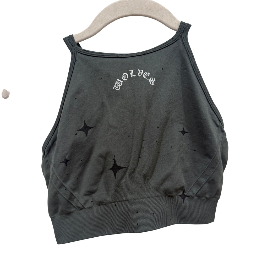 Darc Sport Wolves High Neck Seamless Sports Bra Green Star Print Racerback